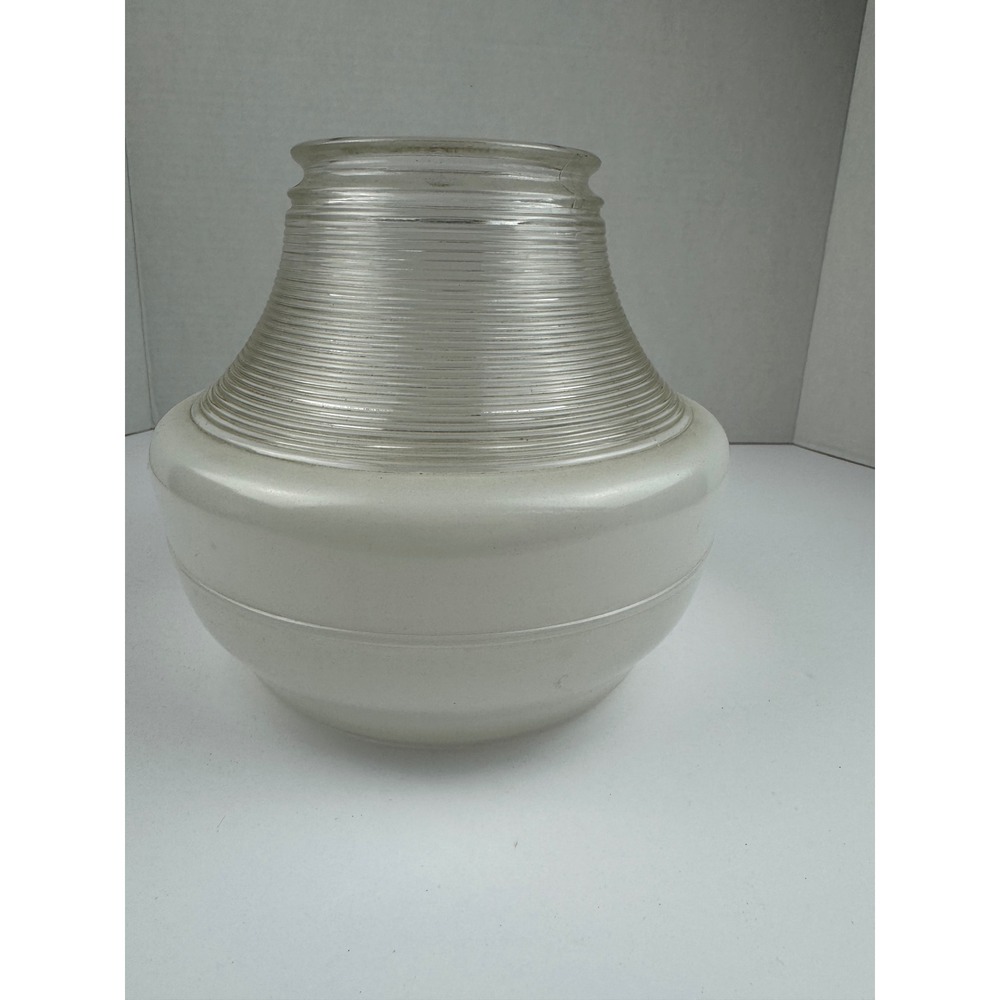Vintage Art Deco Milk Glass Schoolhouse Light‎ Globe Ribbed Prismatic Shade
